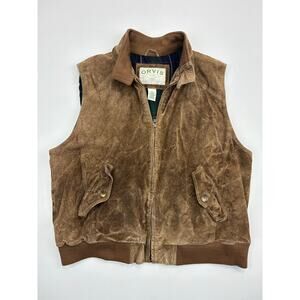 Orvis Suede Leather Zip Vest XL Brown Rugged Workwear Heritage